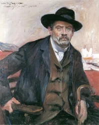Autoportrait avec chapeau noir et canne